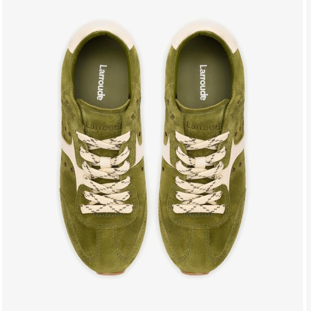 Larroude Stella Suede Sneakers in Seaweed Suede and Ivory Leather - Picture 5 of 11